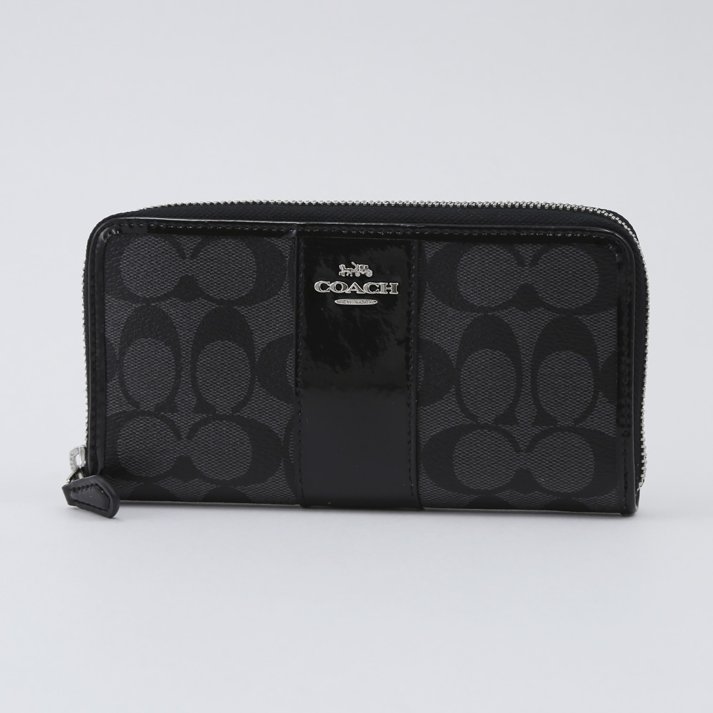COACH OUTLET コーチアウトレット パテントシグネチャーラウンド長財布 F35443/SVDK6 グレー／ブラック【FITHOUSE ONLINE SHOP】