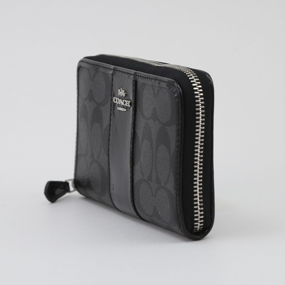 COACH OUTLET コーチアウトレット パテントシグネチャーラウンド長財布 F35443/SVDK6 グレー／ブラック【FITHOUSE ONLINE SHOP】