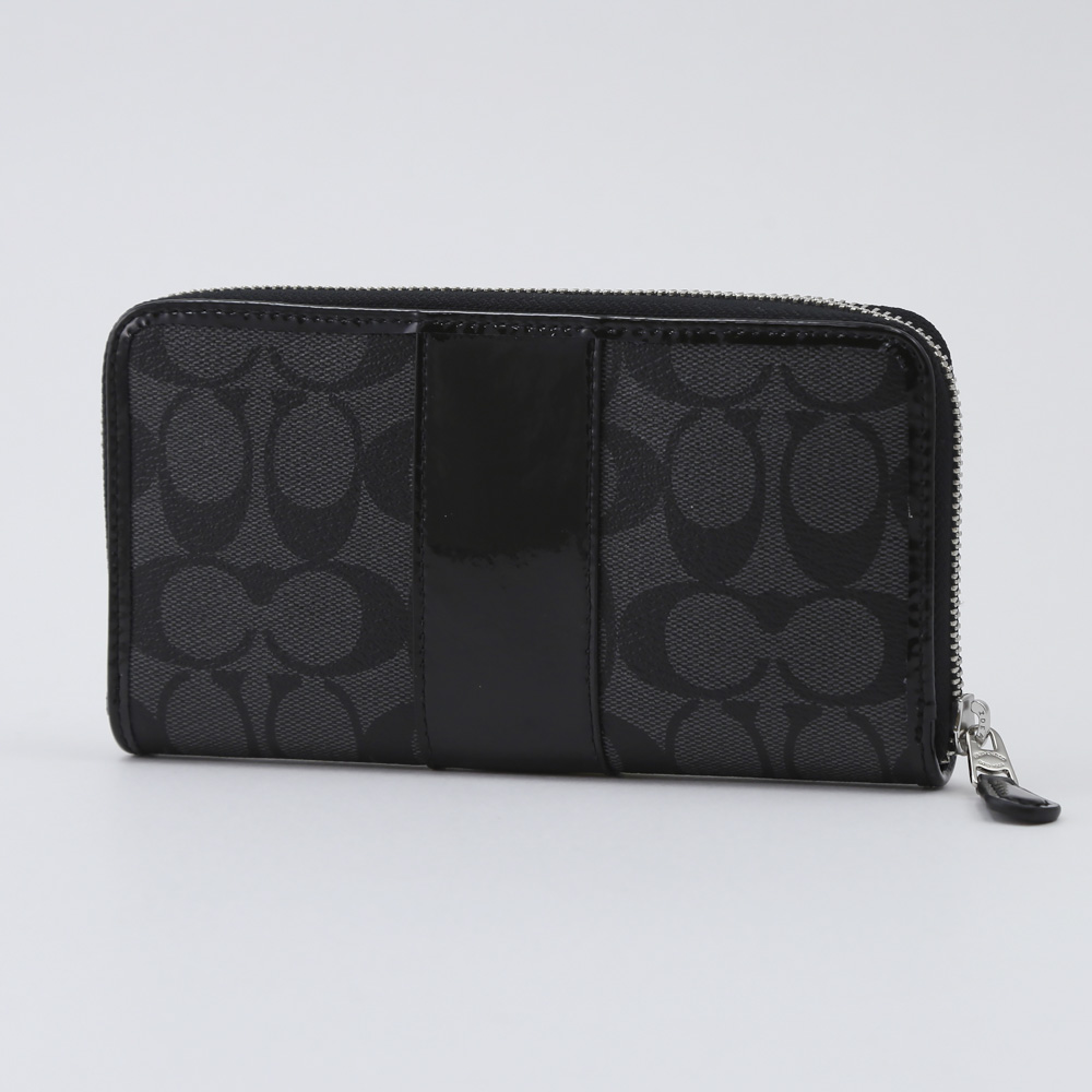 COACH OUTLET コーチアウトレット パテントシグネチャーラウンド長財布 F35443/SVDK6 グレー／ブラック【FITHOUSE ONLINE SHOP】