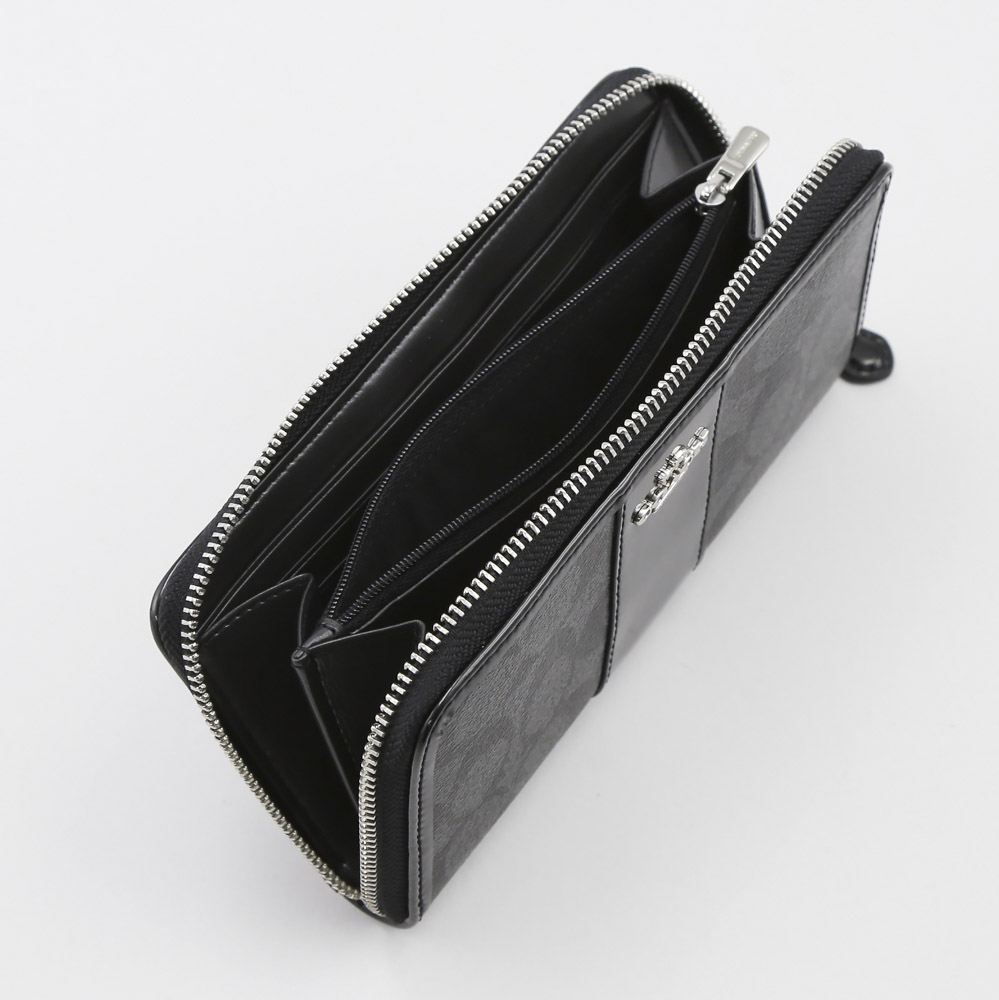 COACH OUTLET コーチアウトレット パテントシグネチャーラウンド長財布 F35443/SVDK6 グレー／ブラック【FITHOUSE ONLINE SHOP】