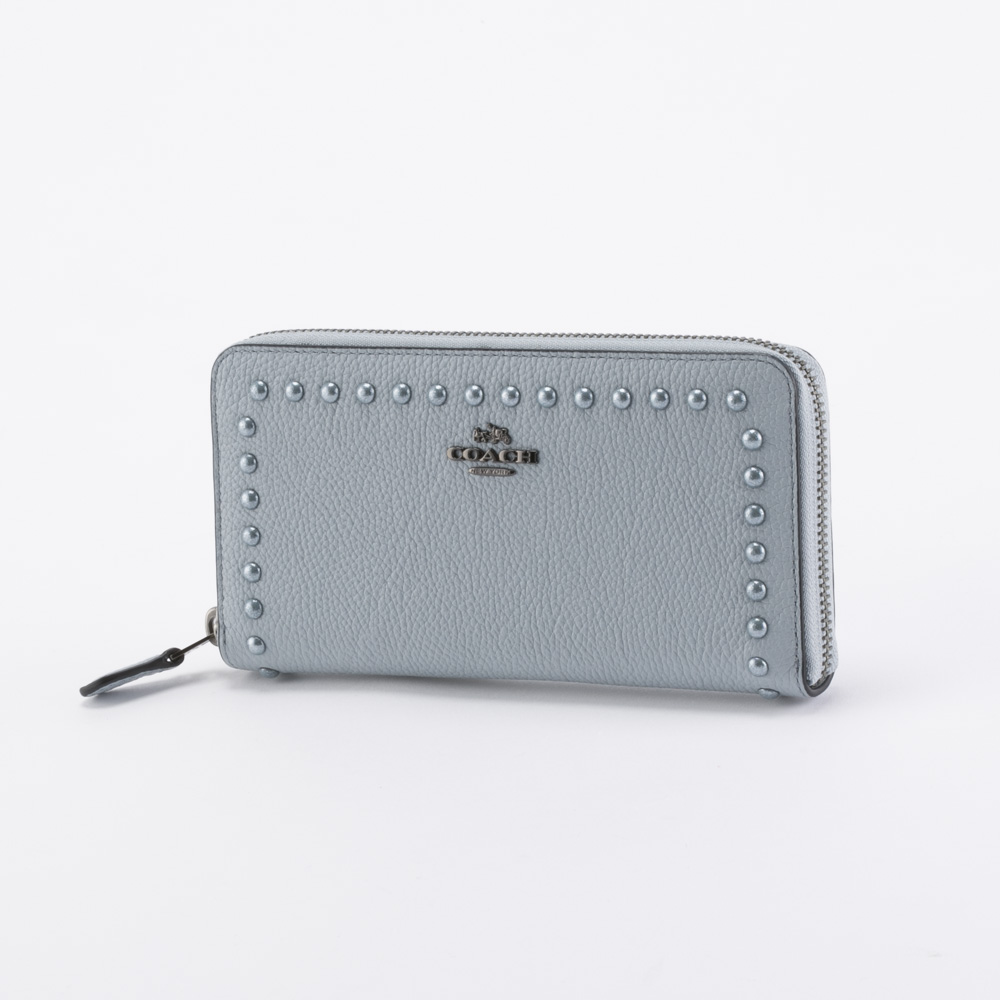 COACH コーチ ラッカーリベットレザーラウンド長 12041/DKPBU ライトブルー【FITHOUSE ONLINE SHOP】