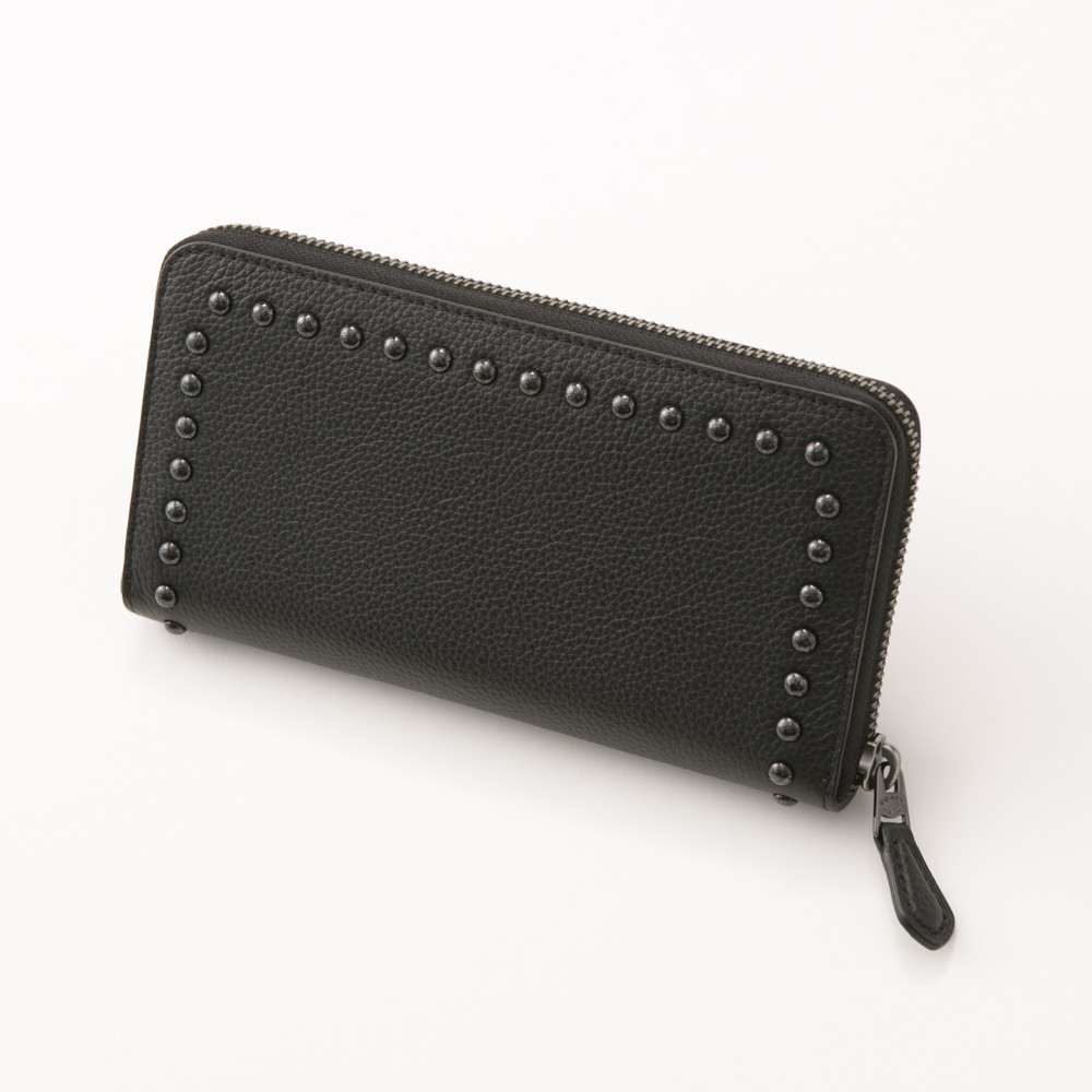 COACH コーチ ラッカーリベットレザーラウンド長 12041/DKPBU ライトブルー【FITHOUSE ONLINE SHOP】