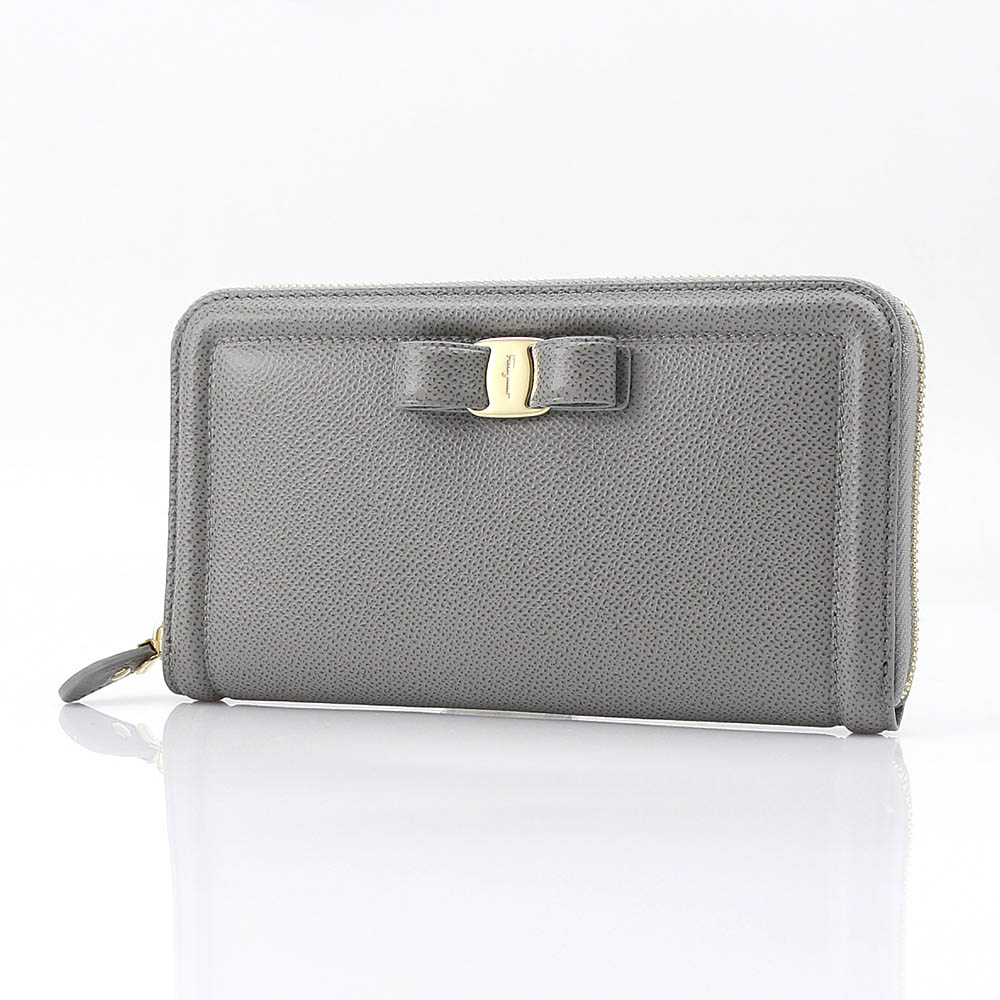 salvatoreferragamo フェラガモ VARAリボン ラウンド長財布 C908-0694574/PA.GR83 グレー【FITHOUSE ONLINE SHOP】