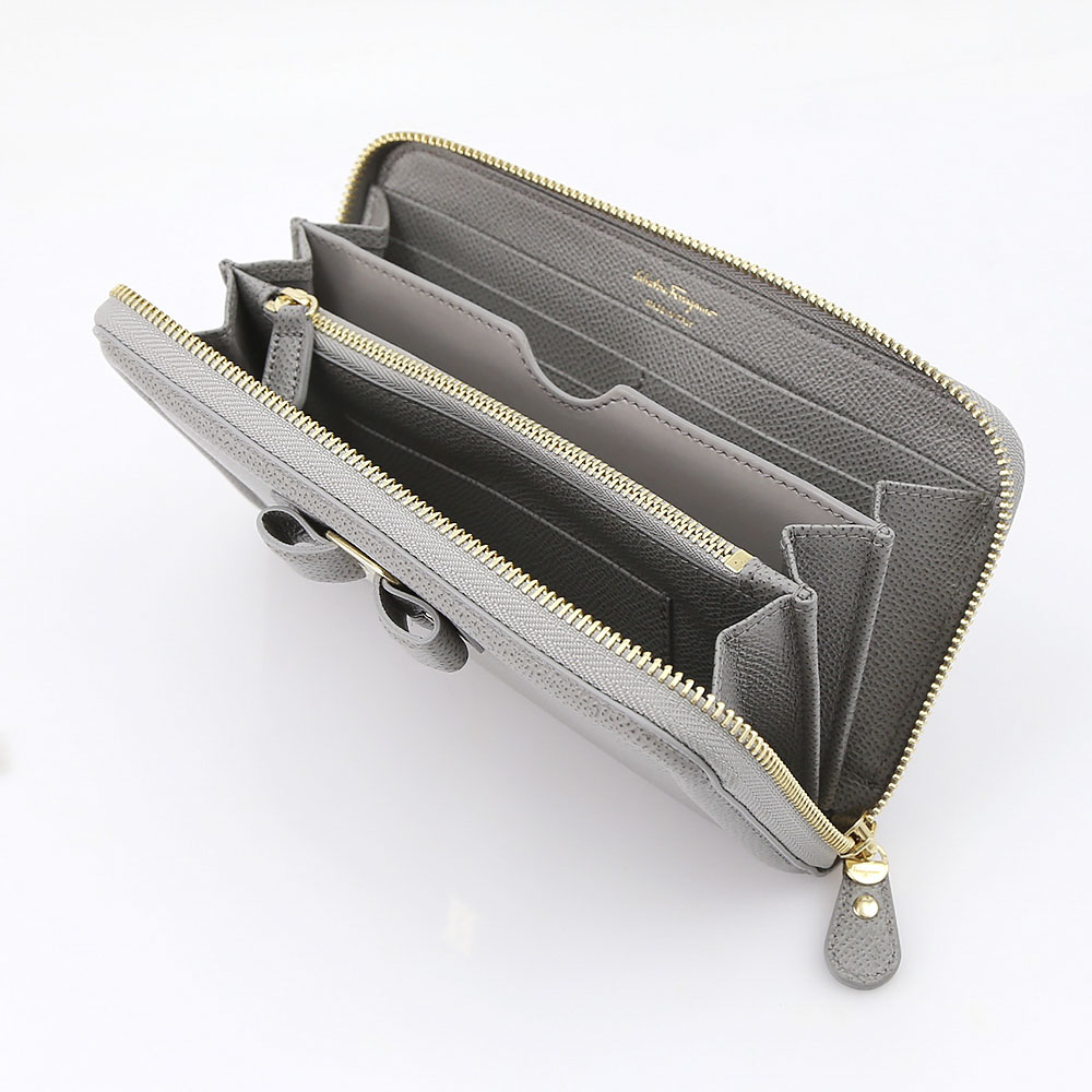 salvatoreferragamo フェラガモ VARAリボン ラウンド長財布 C908-0694574/PA.GR83 グレー【FITHOUSE ONLINE SHOP】