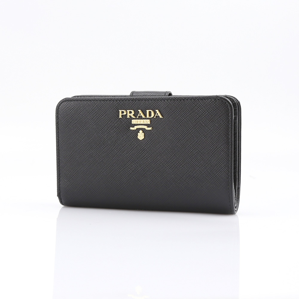 PRADA プラダ　折り財布　ナッパレザー　ロゴ金具　ブラック