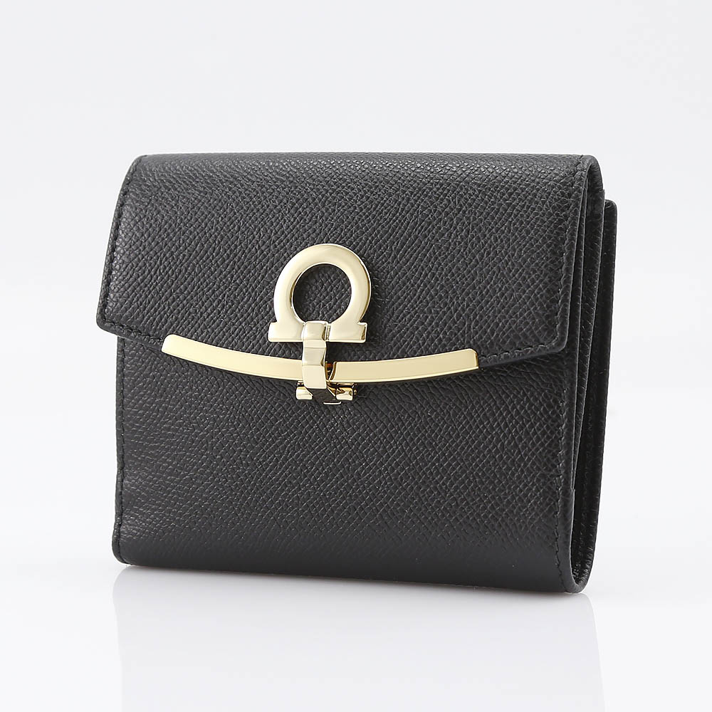 Salvatore ferragamo サルヴァトーレフェラガモ ガンチーニクリップ折外小銭付 C877-0673998/NERO ブラック／ブラック【FITHOUSE ONLINE SHOP】