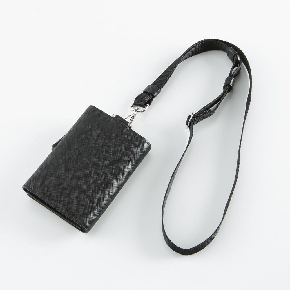 プラダ PRADA カードケース SAFFIANO TRIANGOLO 三折 TINY ストラップ付/NERO 2MR036-QHH【FITHOUSE ONLINE SHOP】