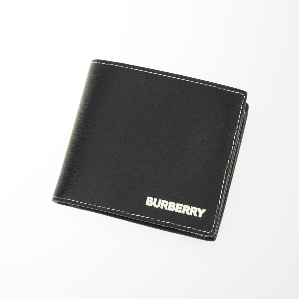 バーバリー BURBERRY 折財布 トップステッチグレーニーレザー折小銭付 