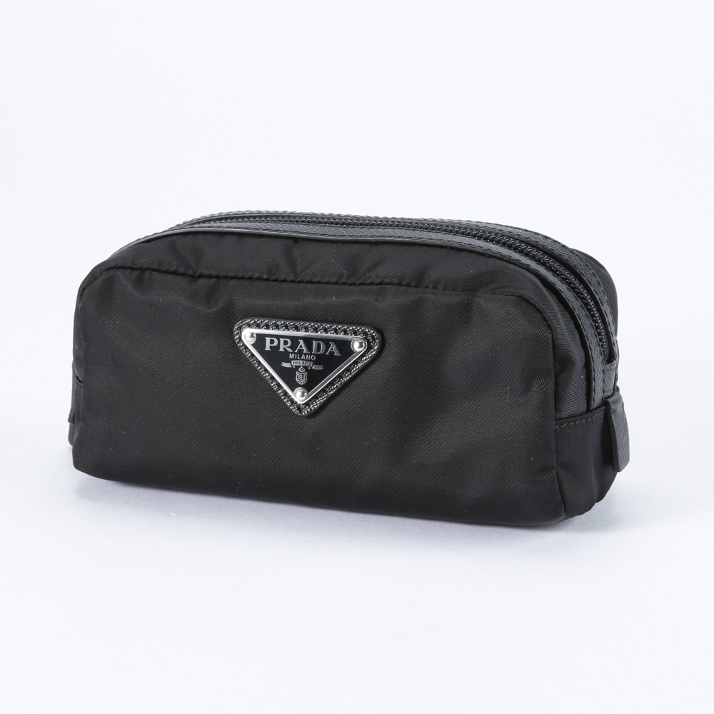 プラダ PRADA ポーチ ReNylon+SAFFIANO 横長ポーチ/NERO 2NA046-2DMH 