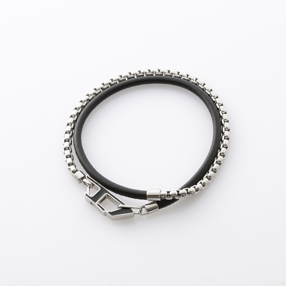 ディーゼル DIESEL ロゴチェーン+レザー2連ブレスレット DX1472040【FITHOUSE ONLINE SHOP】