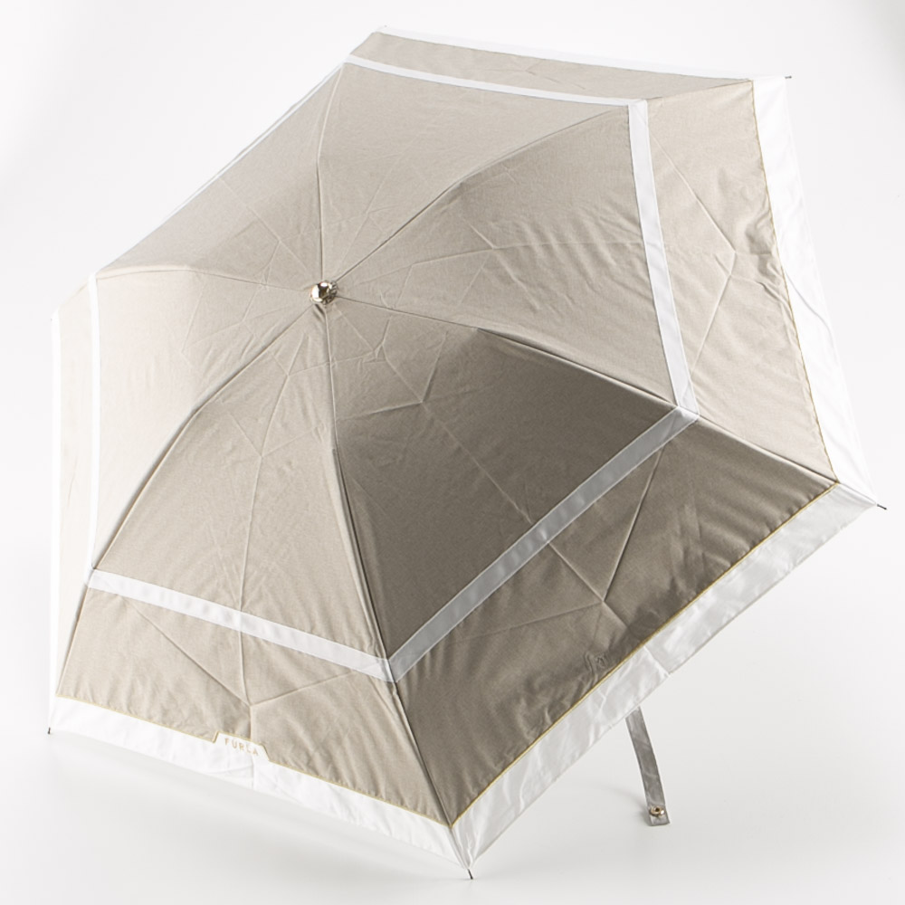 フルラ FURLA 折りたたみ傘 日傘 ボーダー 綿ブロード ロゴ刺繍 22-135